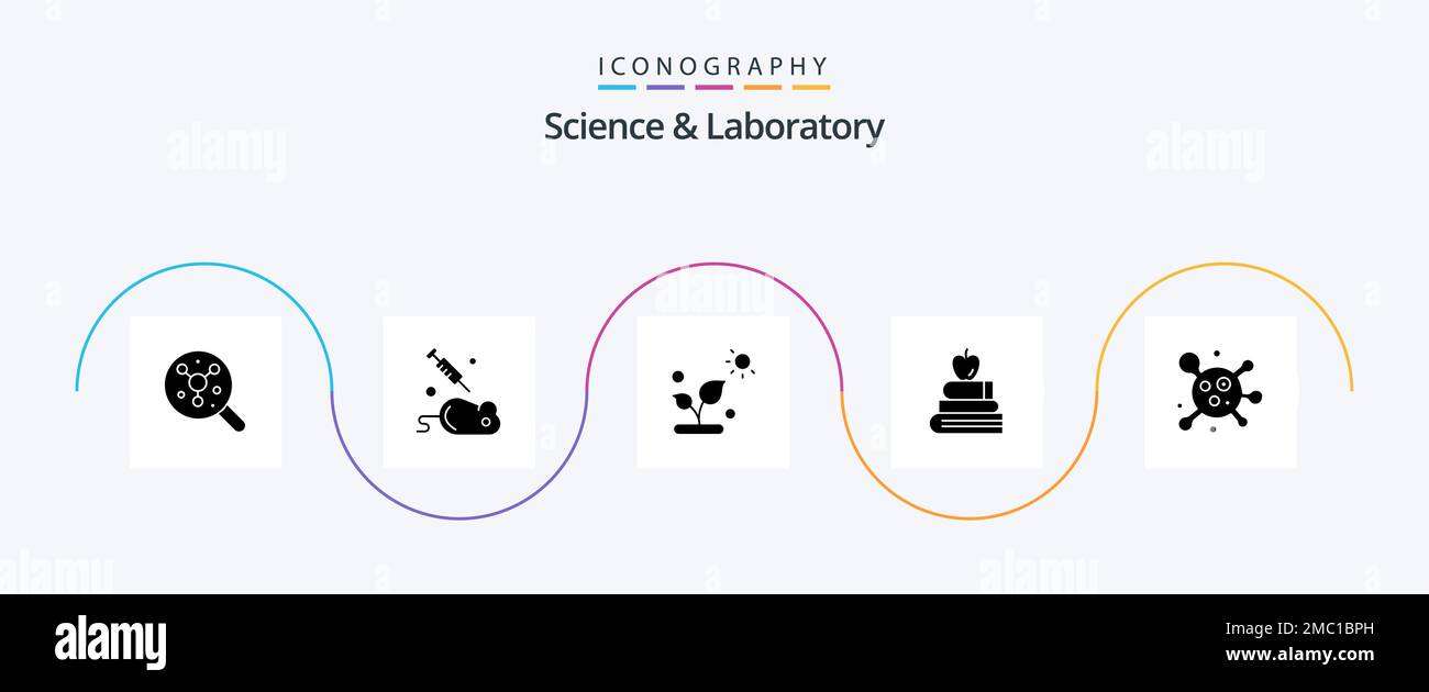 Science Glyph 5 Icon Pack comprenant la molécule. science. biologie. éducation. apple Illustration de Vecteur