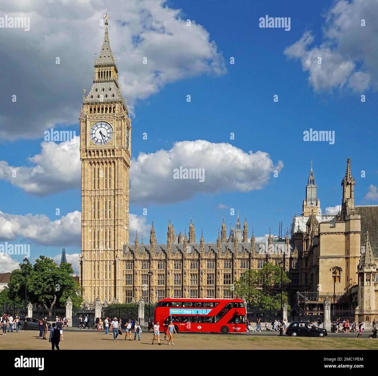 Clock Tower Big Ben, Westmister Palace, bus à impériale, Londres, Angleterre, Royaume-Uni Banque D'Images