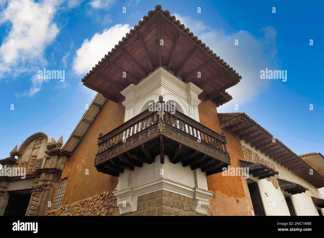Résidence de l'archevêque balcon, Cusco, Pérou Banque D'Images