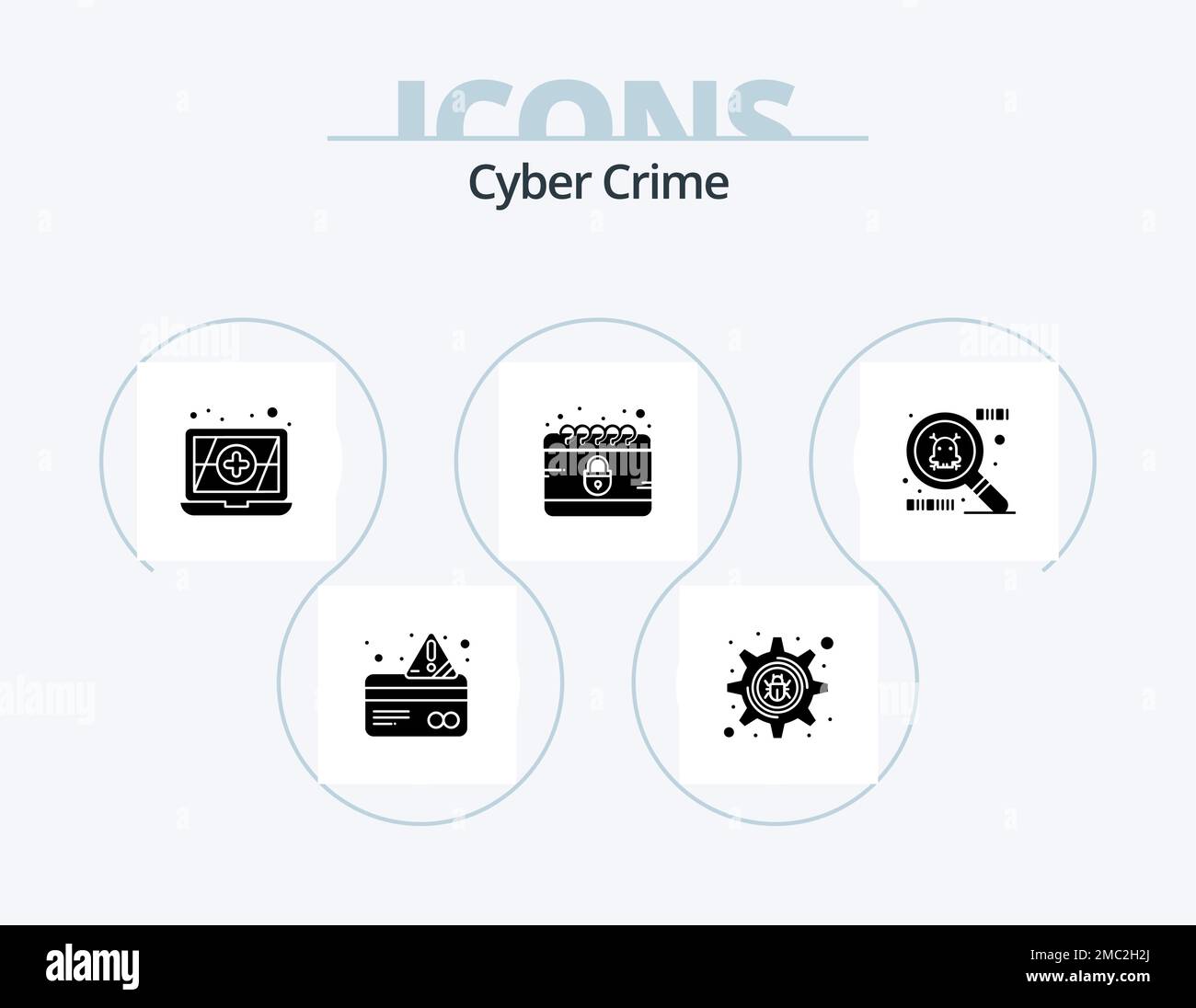 Cyber crime Glyph Icon Pack 5 Icon Design. . antivirus. logiciels espions. cyber Illustration de Vecteur