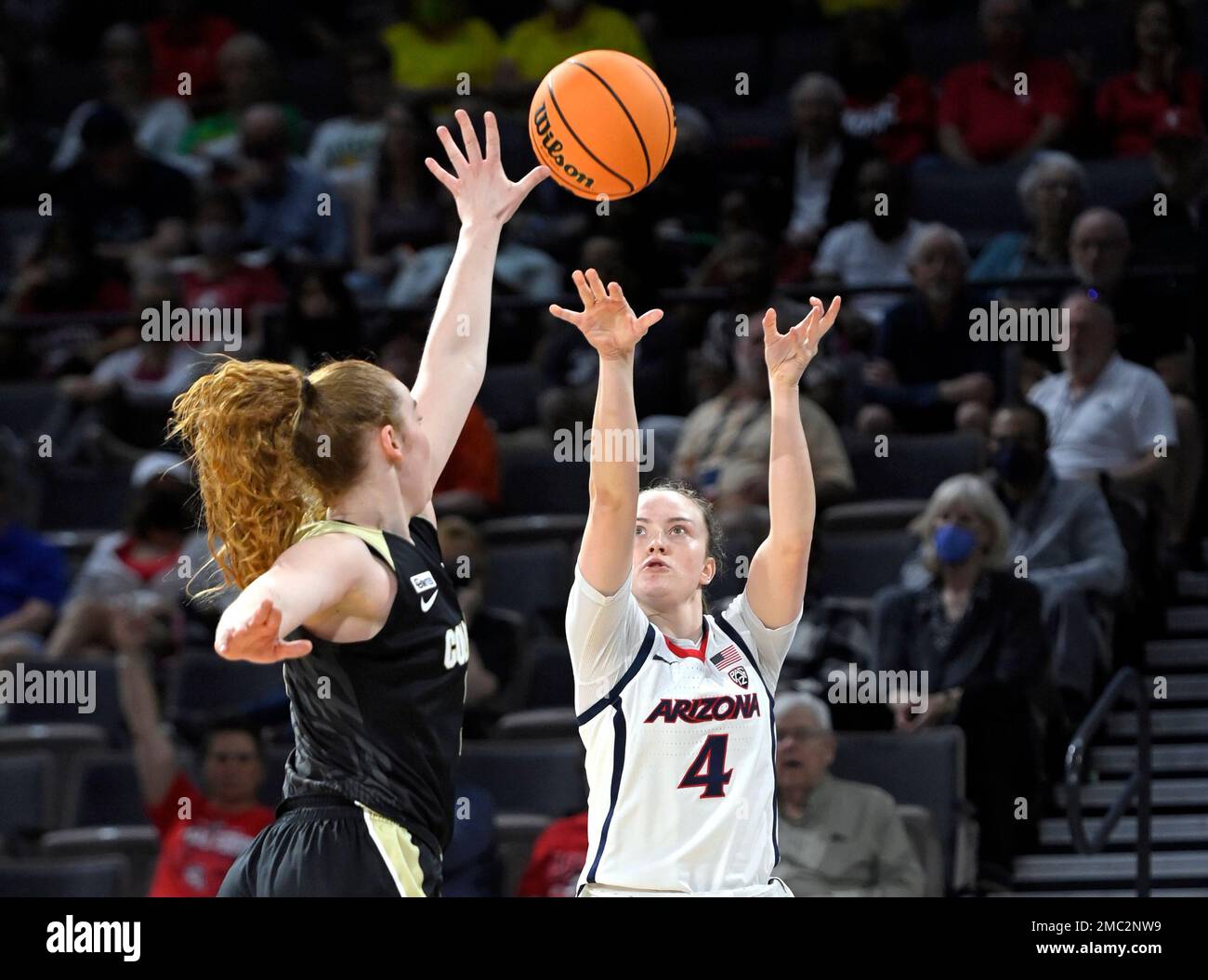 Arizona guard Madison Conner (4) shoots against Colorado guard Frida ...