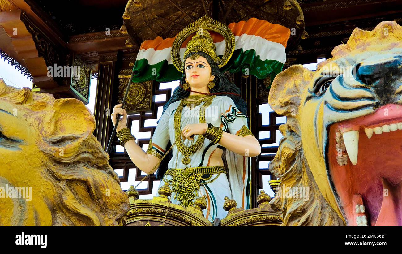Un gros plan de la statue de Bharat Mata et lions Banque D'Images