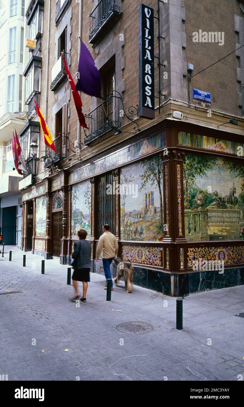 Carreaux décoratifs au bar Villa Rosa, Madrid, Espagne Banque D'Images