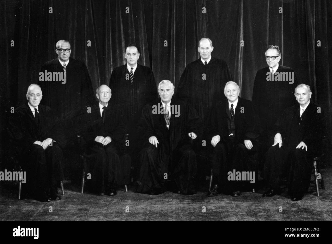 FILE With the addition of the Supreme Court s newest member Associate Justice Thurgood Marshall top row left the high court sits for a new group photograph in January 1971 in Washington