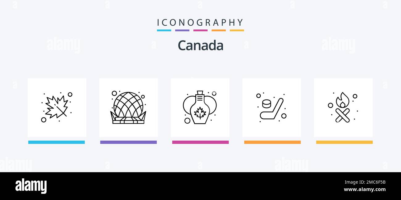 Pack Icon Canada Line 5 incluant la scandinavie. trompette. amour. jazz. laiton. Création d'icônes créatives Illustration de Vecteur