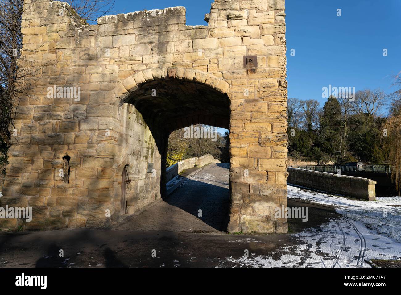 Pont médiéval de Warkworth, Warkworth, Northumberland, Royaume-Uni Banque D'Images