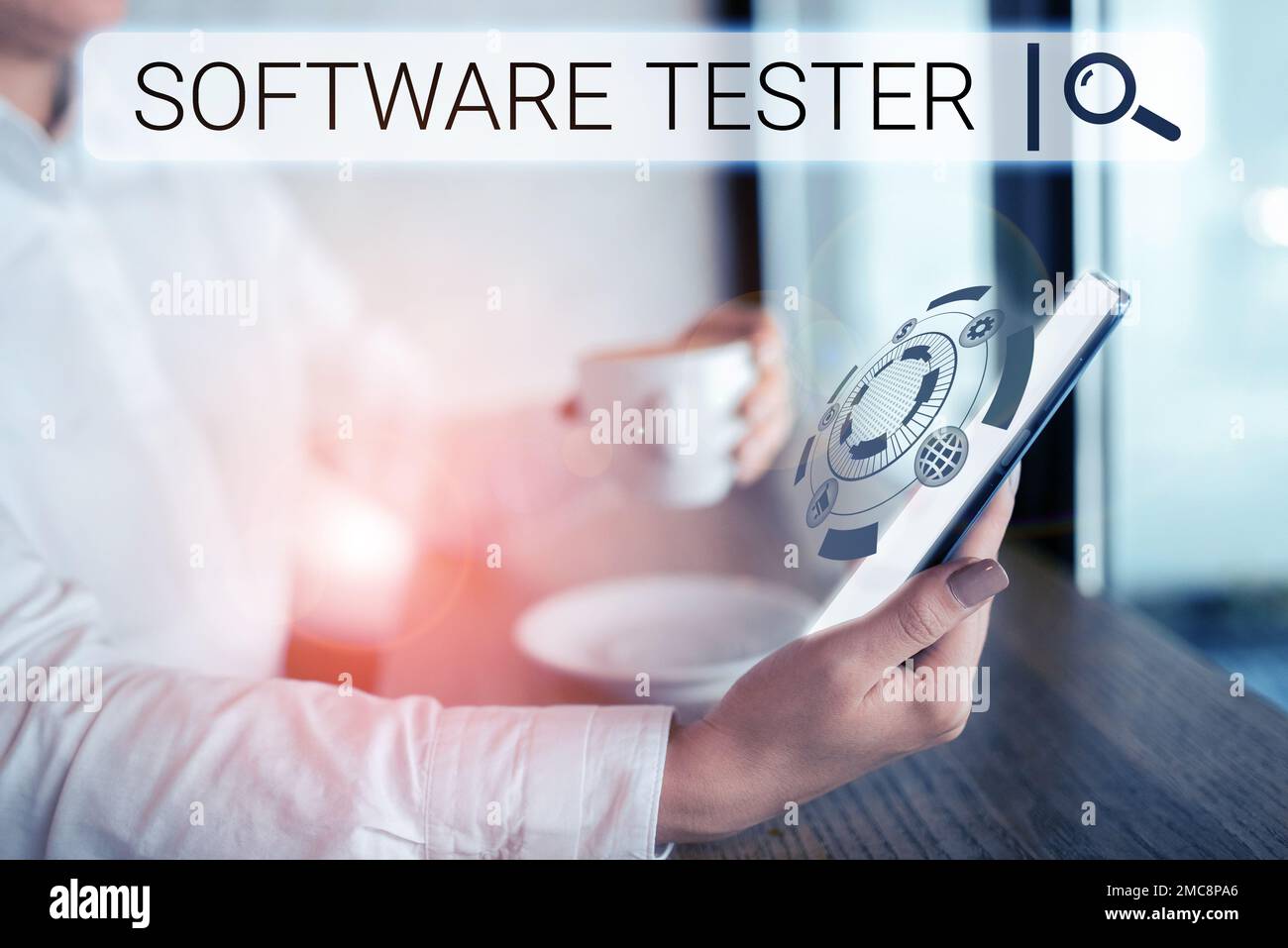 Testeur de logiciel d'écriture manuscrite. Idée d'entreprise mise en œuvre pour protéger les logiciels contre les attaques malveillantes Banque D'Images
