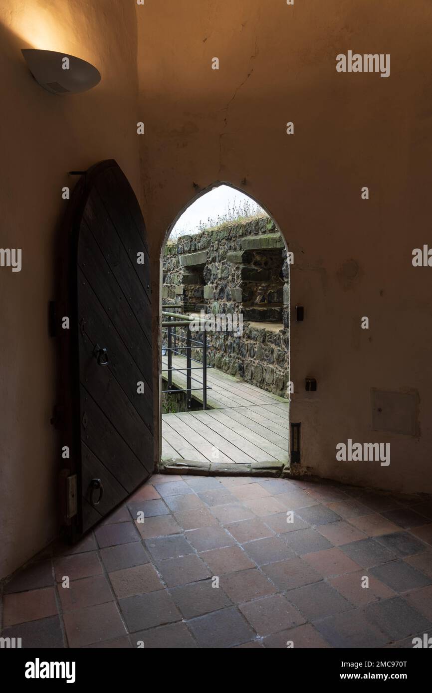 Sortez de la tour de guet jusqu'au mur de la forteresse de Burg Stolpen (château de Stolpen). Saxe. Allemagne. Banque D'Images