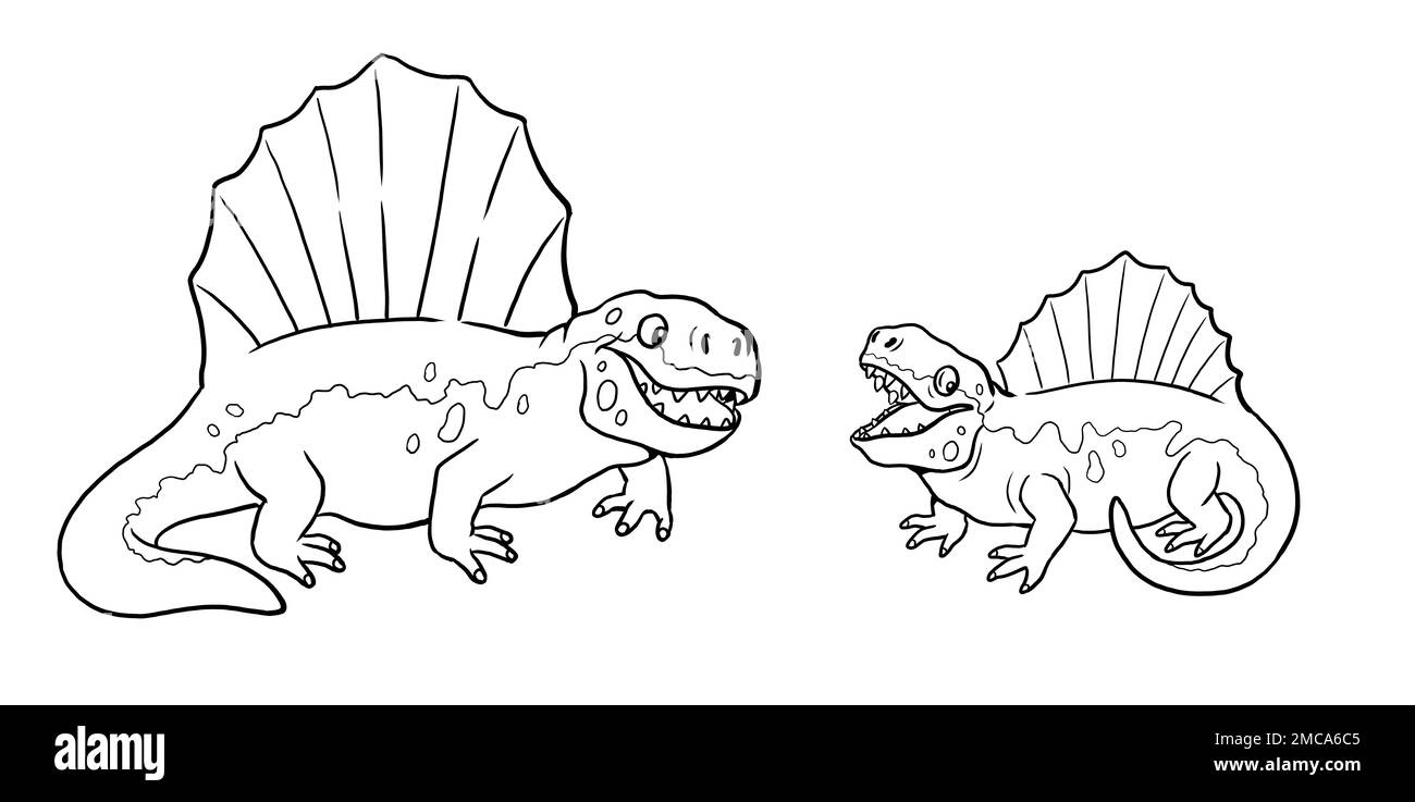 Un joli dimétrodon de dinosaures pour colorier. Modèle pour un livre de coloriage avec famille de dinosaures drôle. Modèle de coloriage pour enfants. Banque D'Images