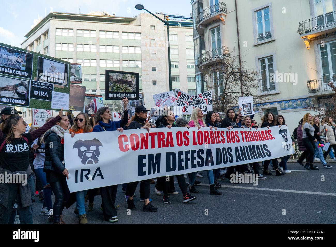 Marquês de Pombal, Lisbonne, Portugal, 21 janvier 2023. Manifestation de protestation pour les droits des animaux. Manifestation prévue après la co Cour constitutionnelle Banque D'Images