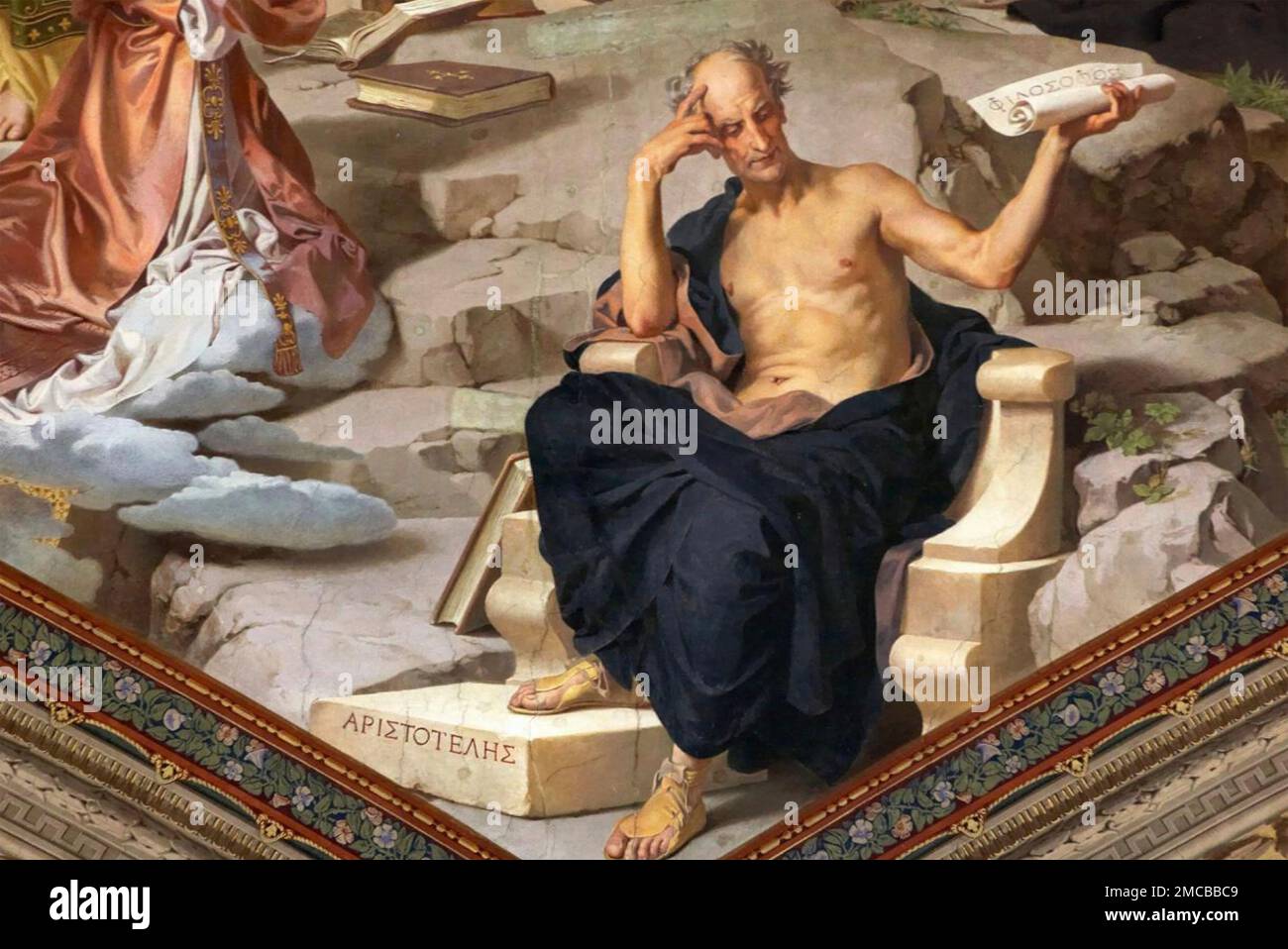 ARISTOTE (384-322 av. J.-C.) philosophe grec dans le cadre d'une peinture de plafond au Vatican, à Rome. Banque D'Images