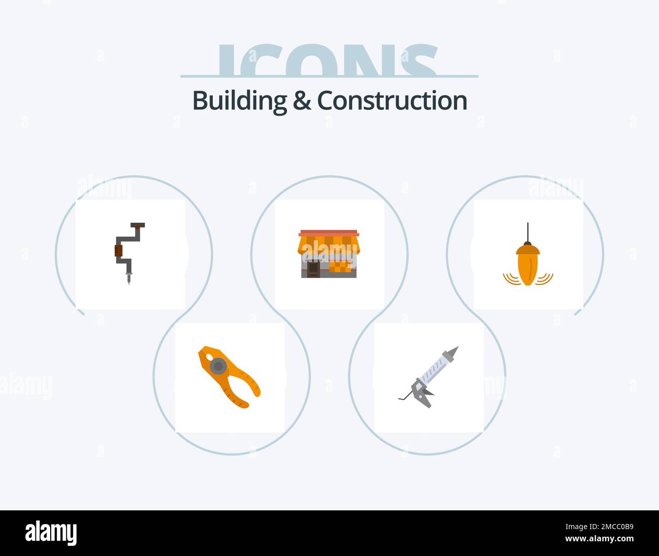 Construction et construction Flat Icon Pack 5 Icon Design. marché. boutique. construction. eh bien. outil Illustration de Vecteur