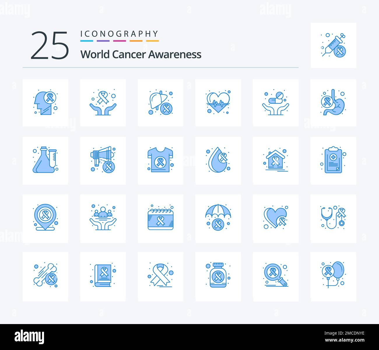 World cancer Awareness 25 Blue Color Icon pack comprenant la médecine. impulsion. cancer. cœur. malade Illustration de Vecteur