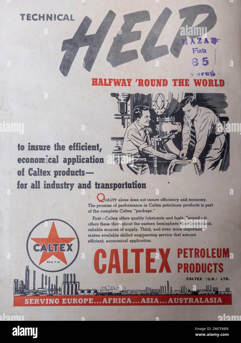 Caltex alimente les produits pétroliers dans le magazine - août 1951 Banque D'Images