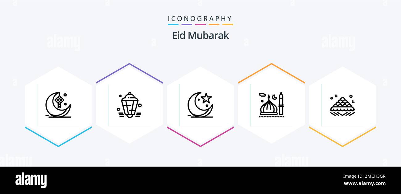 EID Mubarak 25 Line Icon pack avec Cresent. mosquée. eid. musulmans. étoile Illustration de Vecteur