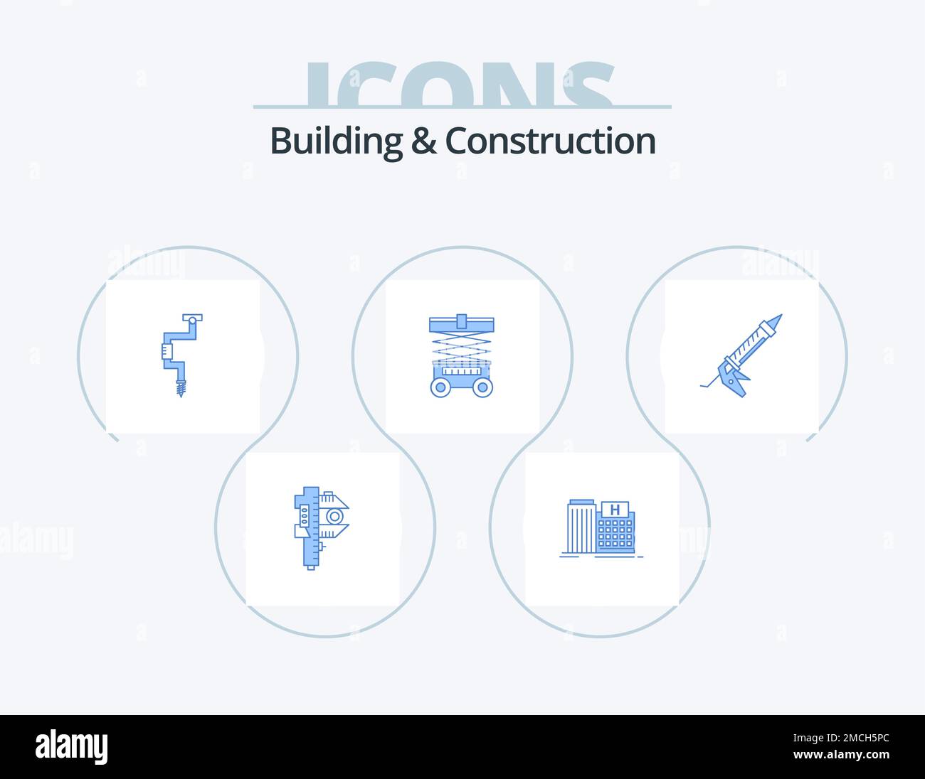 Bâtiment et construction Blue Icon Pack 5 Icon Design. entrepôt. levage. bâtiment. eh bien. outil Illustration de Vecteur