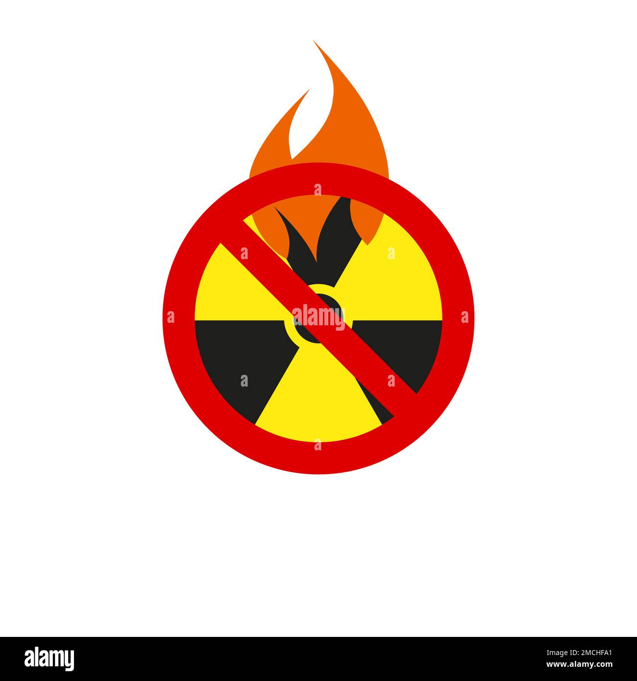 Aucun signe de guerre nucléaire. Panneau de danger radioactif. Arrêter le feu du symbole de guerre atomique. Illustration plate isolée sur fond blanc. Banque D'Images