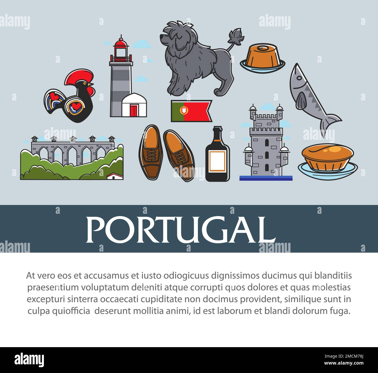 Voyage au Portugal symboles portugais bannière Voyage et tourisme Illustration de Vecteur