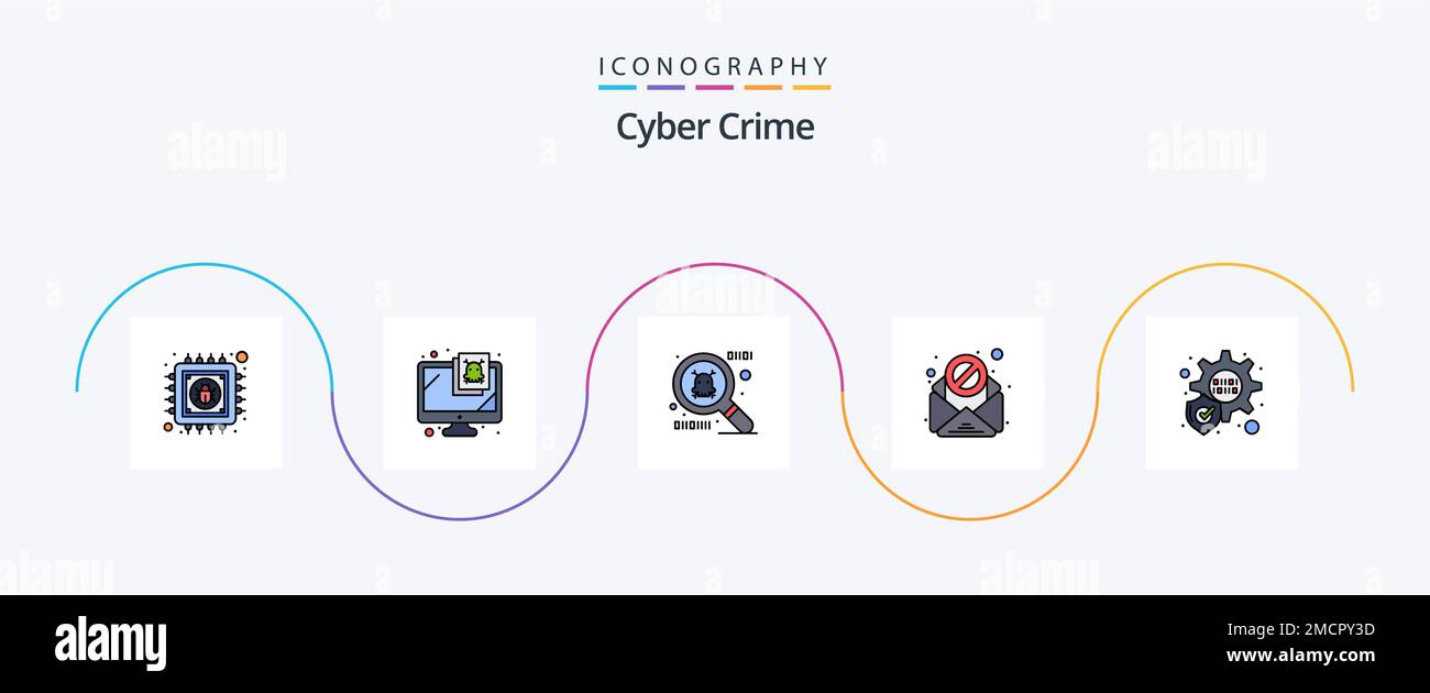 Cyber crime Line rempli Flat 5 Icon Pack comprenant . logiciels espions. virus Illustration de Vecteur