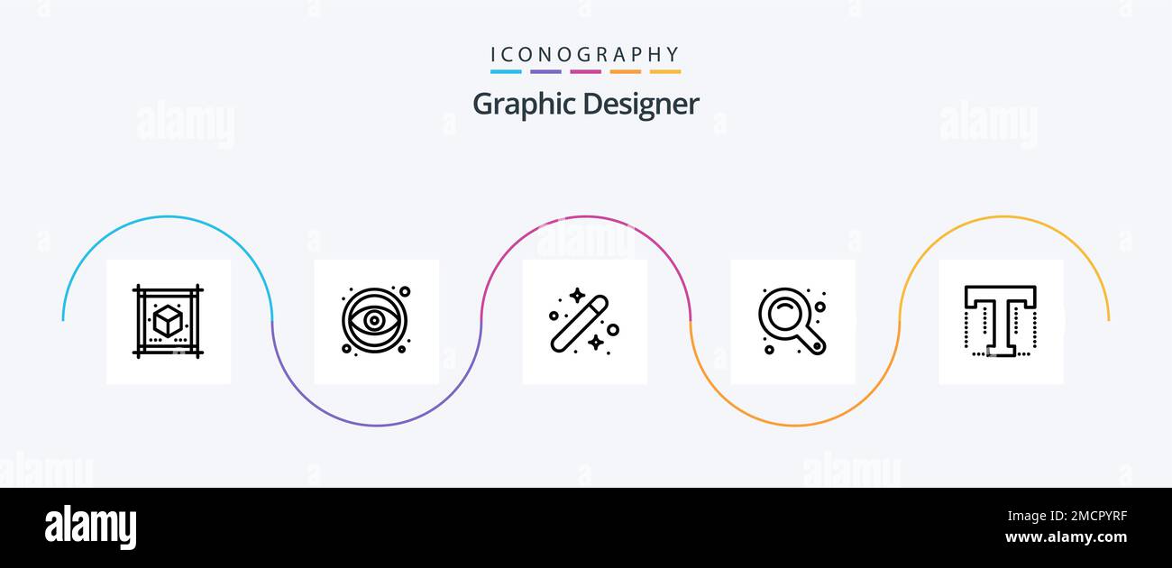 Pack d'icônes Graphic Designer Line 5, police incluse. interface de zoom. créatif. zoom avant. graphique Illustration de Vecteur