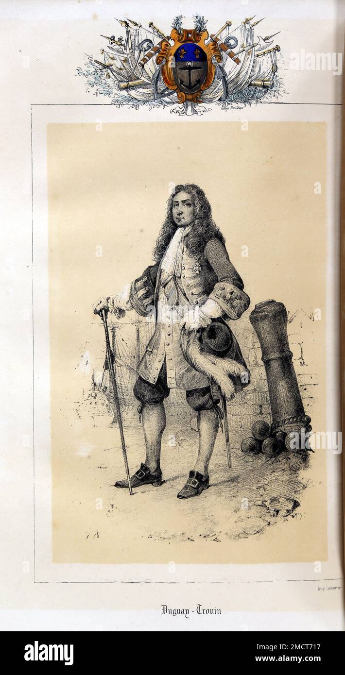 René Duguay Trouin (1673-1736) - gravure de "les marins illustres de la France" par Leon Guerin - 1845 - Banque D'Images