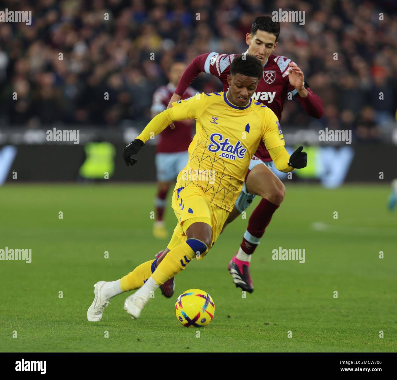 Demarai Gray d'Everton lors du match de football de la première ligue anglaise entre West Ham United et Everton au stade de Londres, Londres, le 21st janvier, Banque D'Images