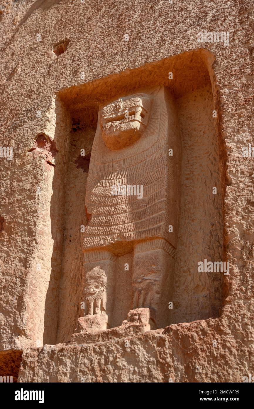 Le lion tombe dans les rochers d'al-Khuraybah, détail, Dadan ou Dedan, près d'Alula, Médina province, Arabie Saoudite, péninsule arabe Banque D'Images