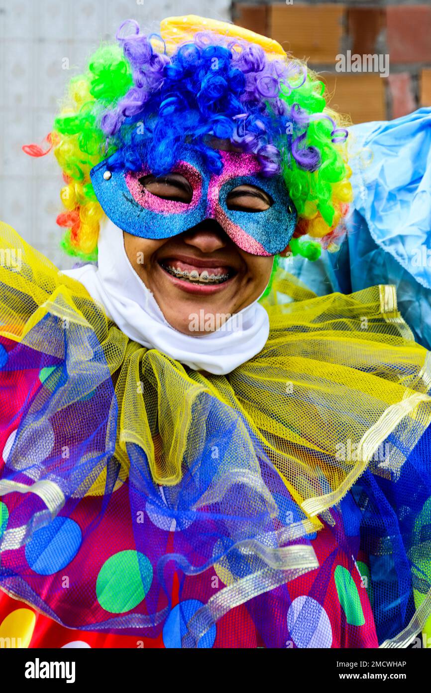 Maragogipe, Bahia, Brésil - 27 février 2017: Les gens habillés dans le style du carnaval de Venise ont l'amusement habillé pendant le carnaval dans la ville de Marag Banque D'Images