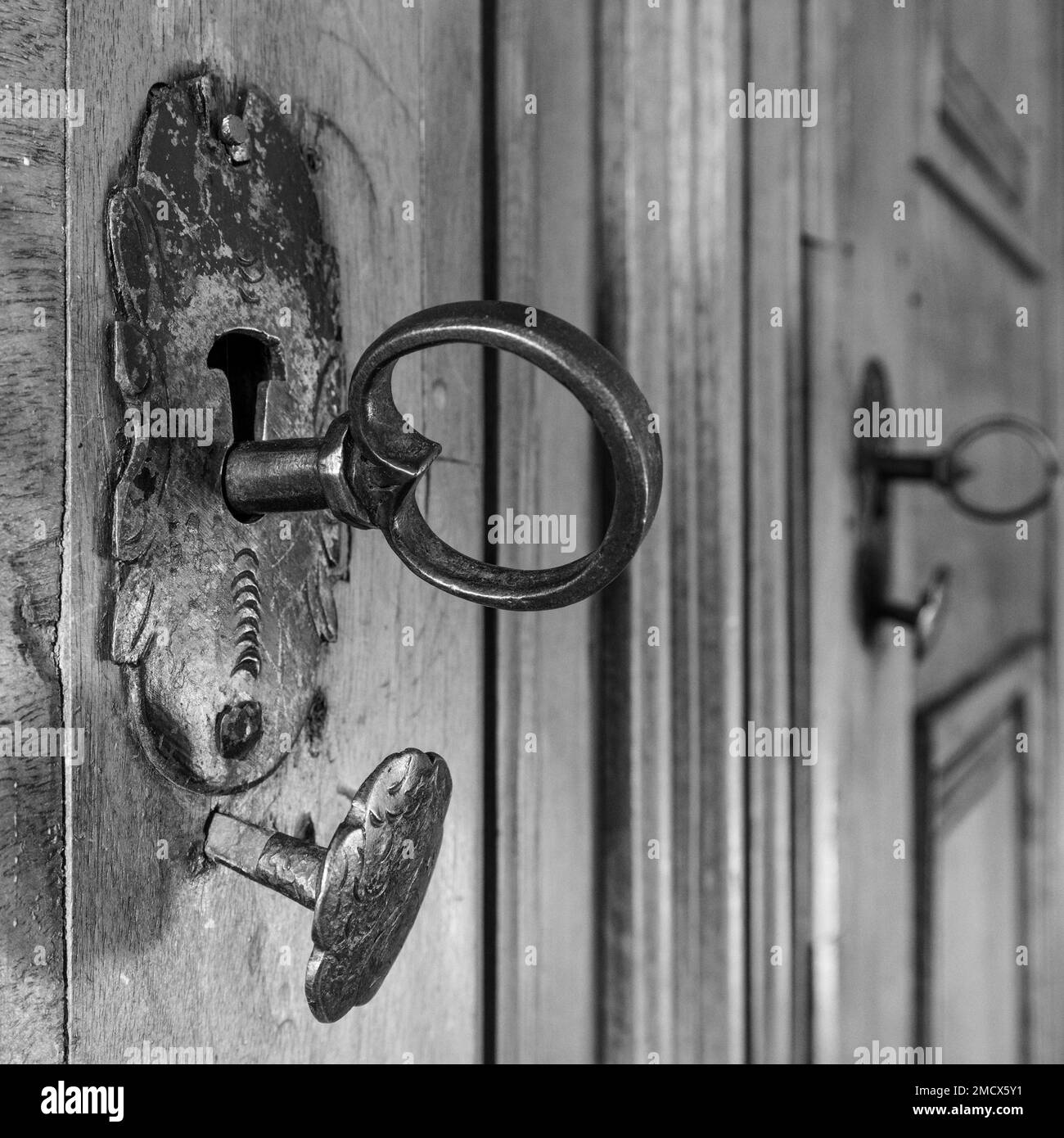 Noir et blanc, Old key, Balzers, vallée du Rhin, Liechtenstein Banque D'Images