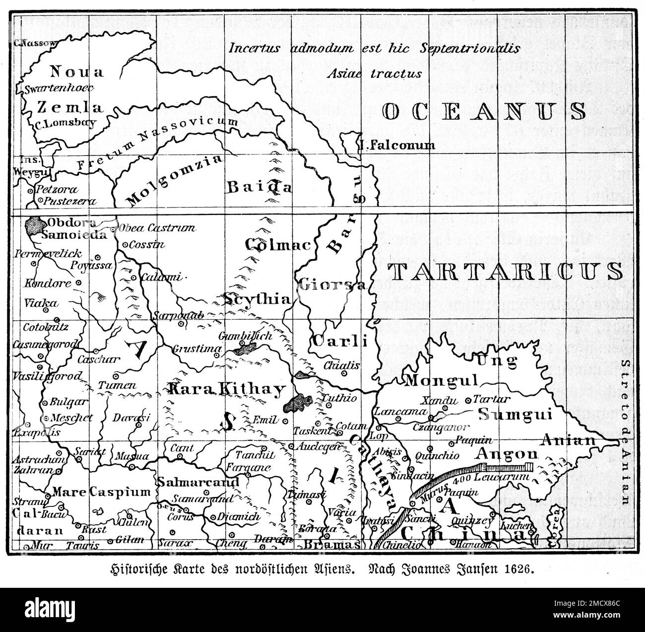 Carte, Russie, Mer Caspienne, Joannes Jansen, 17th siècle, illustration historique 1885 Banque D'Images