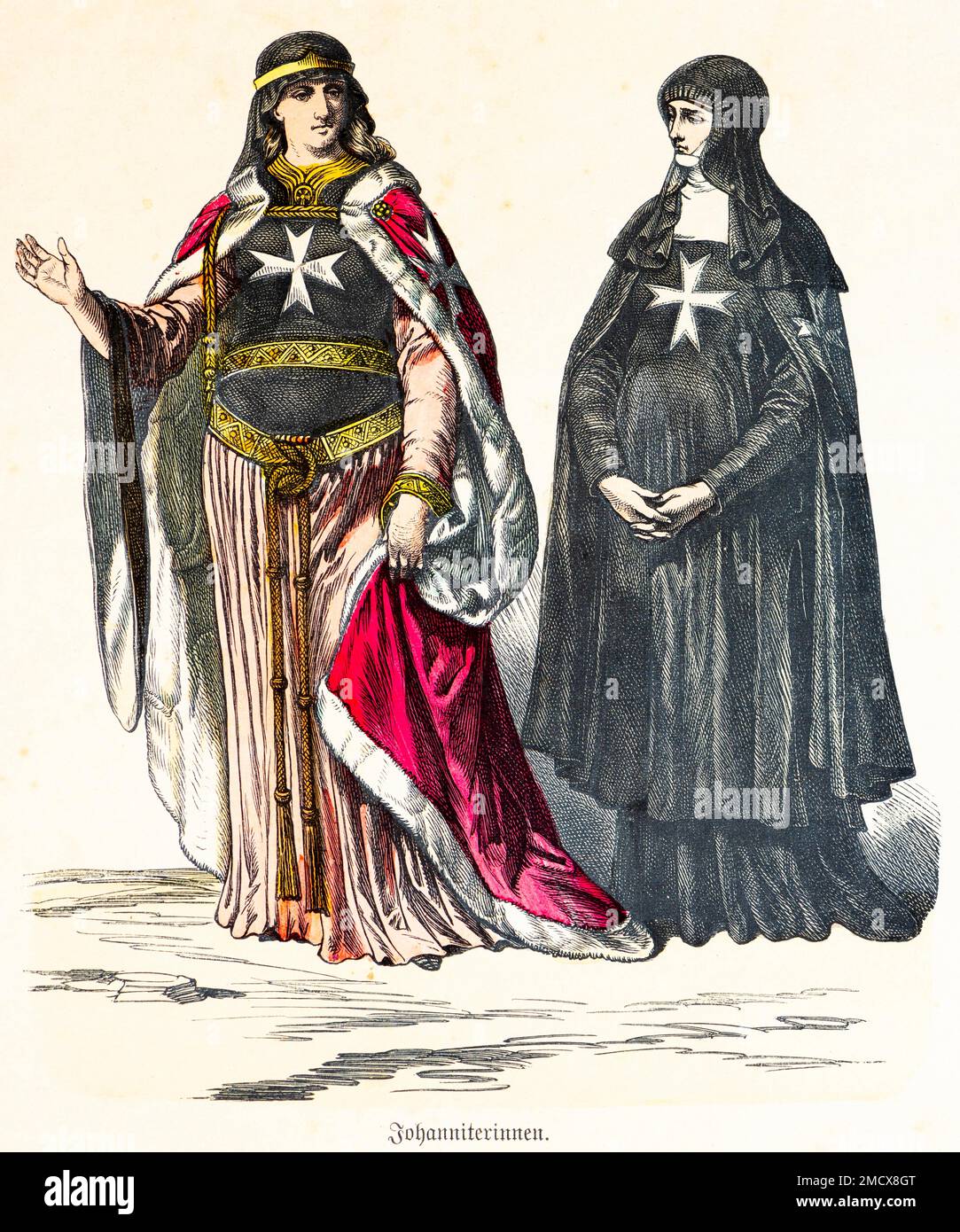 Munich illustré grand format, costumes, 12th et 13th siècle, St. Nonnes de Jean, robes, portrait, illustration historique 1890 Banque D'Images