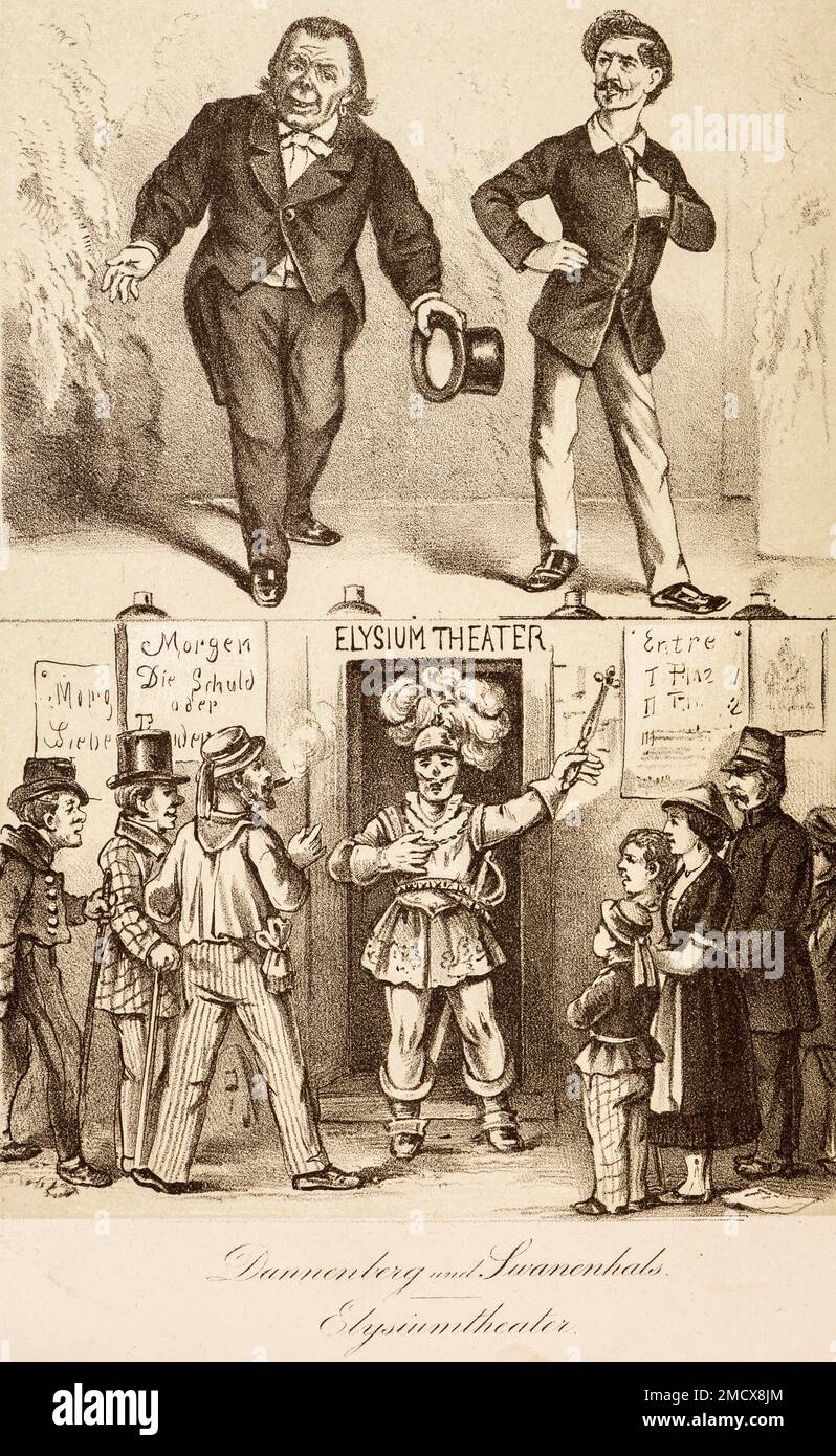Drôle vieux Hambourg, illustration 1892, Elysium Theatre, Dannenberg et Swan Neck, costume, acteurs, scène, public, Accès, personnes, Allemagne Banque D'Images
