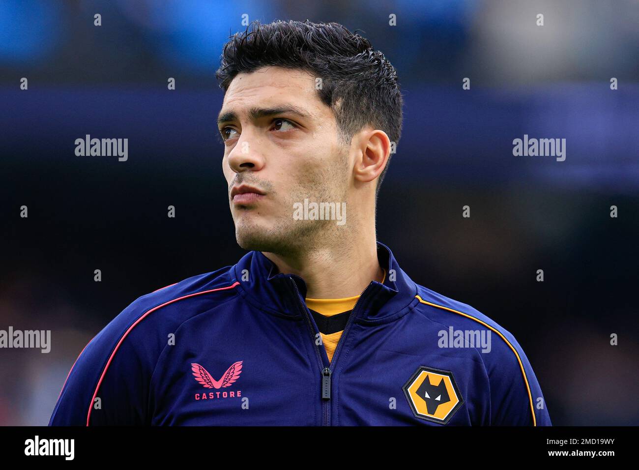 Raul Jimenez #9 de Wolverhampton Wanderers se présente en avance sur le match de la Premier League Manchester City contre Wolverhampton Wanderers au Etihad Stadium, Manchester, Royaume-Uni, 22nd janvier 2023 (photo de Conor Molloy/News Images) Banque D'Images