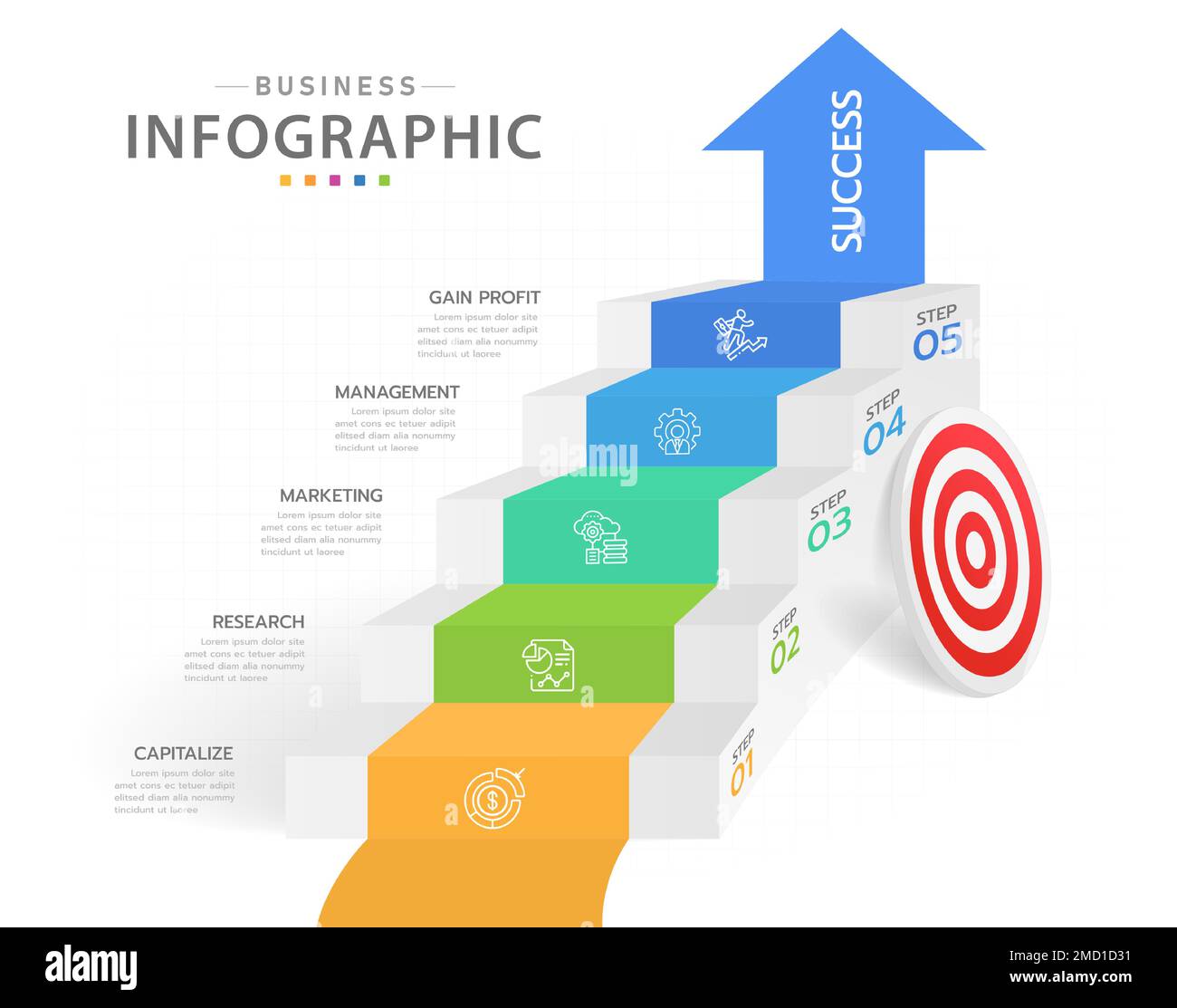 Modèle d'infographie pour les entreprises. Diagramme d'escalier moderne ...