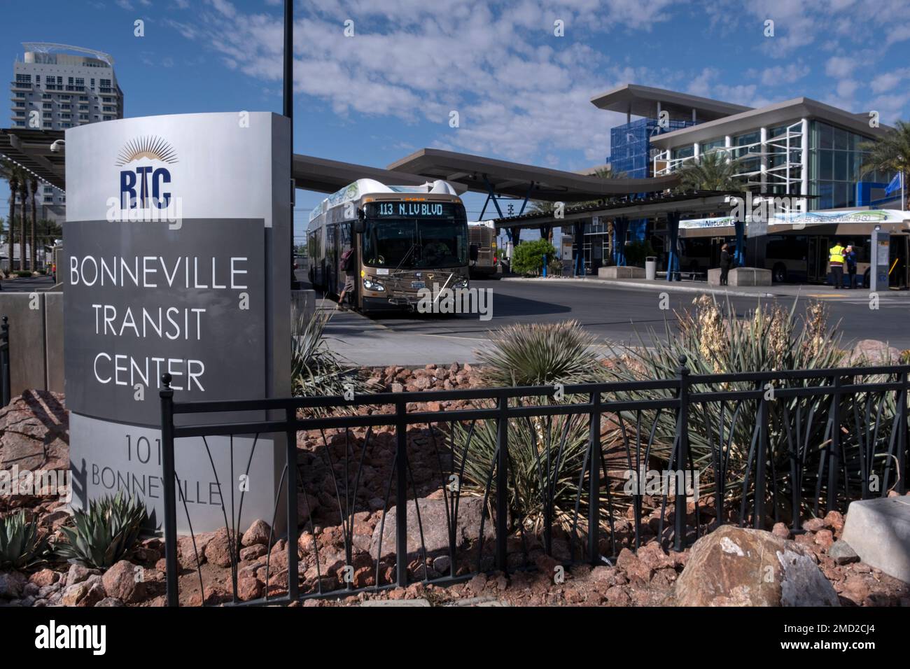 Le dépôt de bus Bonneville Transit Station, Las Vegas, Nevada, États-Unis Banque D'Images