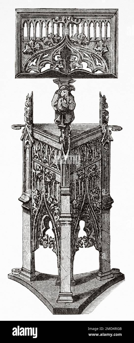 Chaire en bois sculpté, église d'Aoste dans le Piémont, 15th siècle. Les arts du Moyen-âge et à la période de la Renaissance par Paul Lacroix, 1874 Banque D'Images