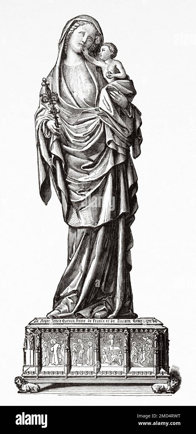 Reliquaire en argent doré surmonté d'une statue de la Vierge à l'enfant Jésus, déguisée comme Jeanne d'Evreux, reine de France. Les arts du Moyen-âge et à la période de la Renaissance par Paul Lacroix, 1874 Banque D'Images