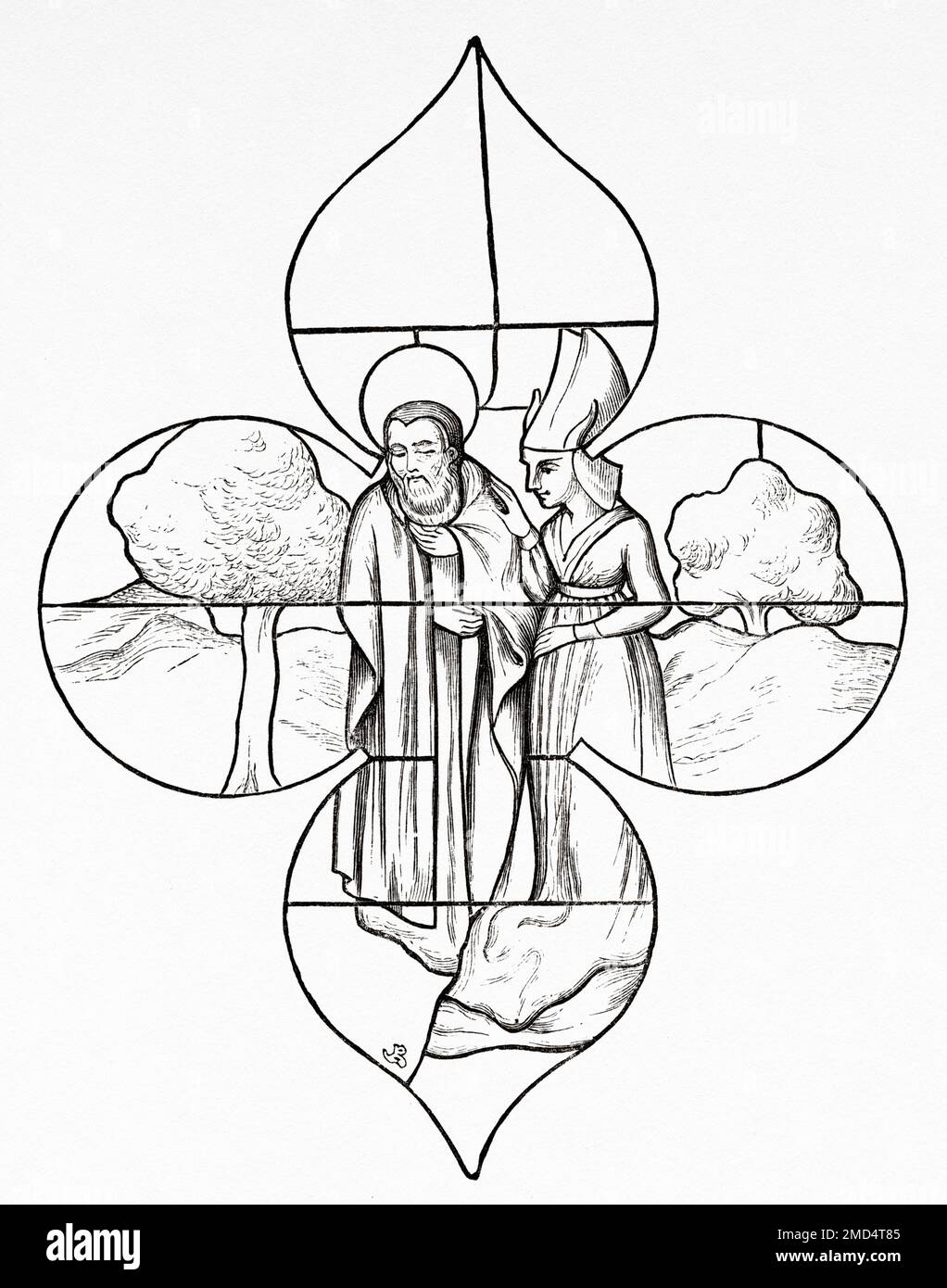 La tentation de Saint Antoine par le diable déguisée en femme, vitrail dans la Sainte Chapelle