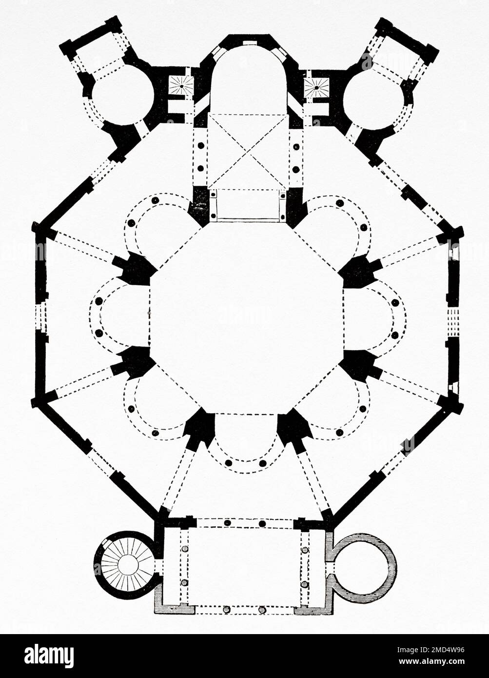 Plan d'étage de l'église byzantine San vitale de 6th siècles à Ravenne, art et architecture byzantins des premiers chrétiens, Italie. Les arts du Moyen-âge et à la période de la Renaissance par Paul Lacroix, 1874 Banque D'Images