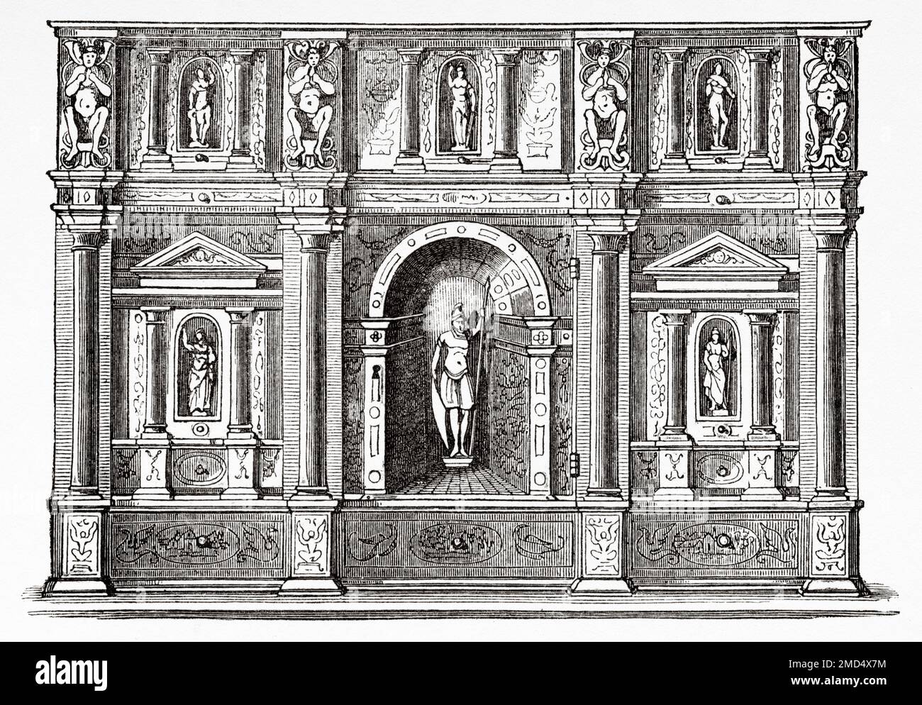 Armoire en fer doré et argenté damassé, œuvre italienne du 16th siècle. Les arts du Moyen-âge et à la période de la Renaissance par Paul Lacroix, 1874 Banque D'Images