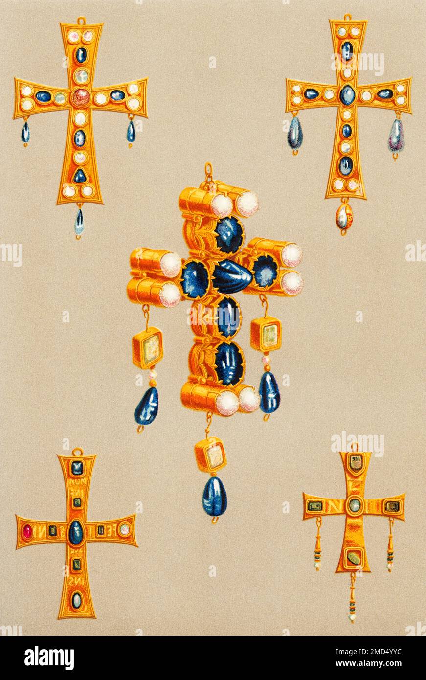 Croix des rois gothiques du septième siècle. Le Trésor de Guarrazar, Guadamur, province de Tolède, Castille-la Manche, Espagne. Les arts du Moyen-âge et à la période de la Renaissance par Paul Lacroix, 1874 Banque D'Images