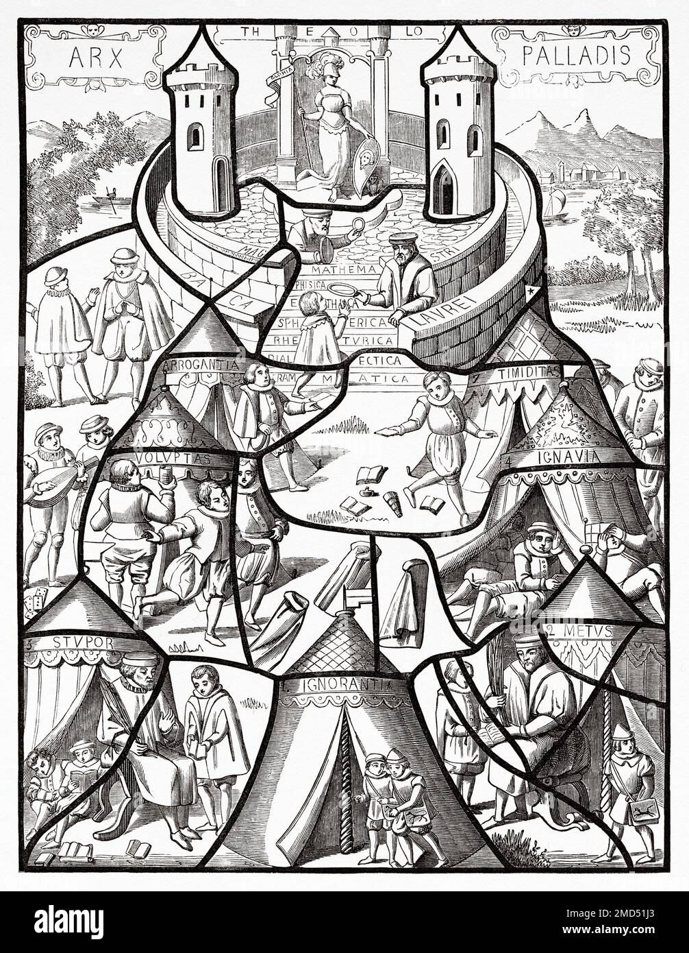 Vitraux allégoriques de la Citadelle de Pallas, 1589. 16th siècle. Les arts du Moyen-âge et à la période de la Renaissance par Paul Lacroix, 1874 Banque D'Images
