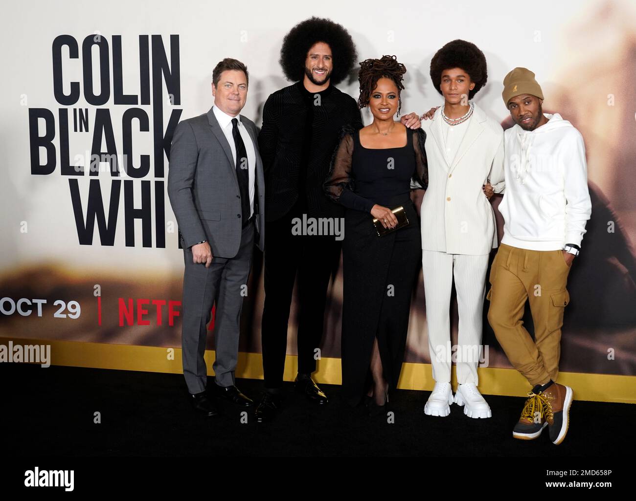 Colin Kaepernick, second from left, and Ava DuVernay, center, co