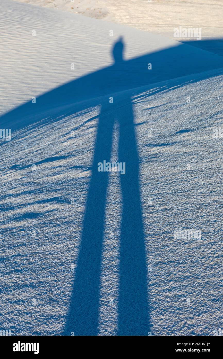 Longues ombres des randonneurs sur les dunes de gypse du parc national de White Sands, Nouveau-Mexique, États-Unis Banque D'Images