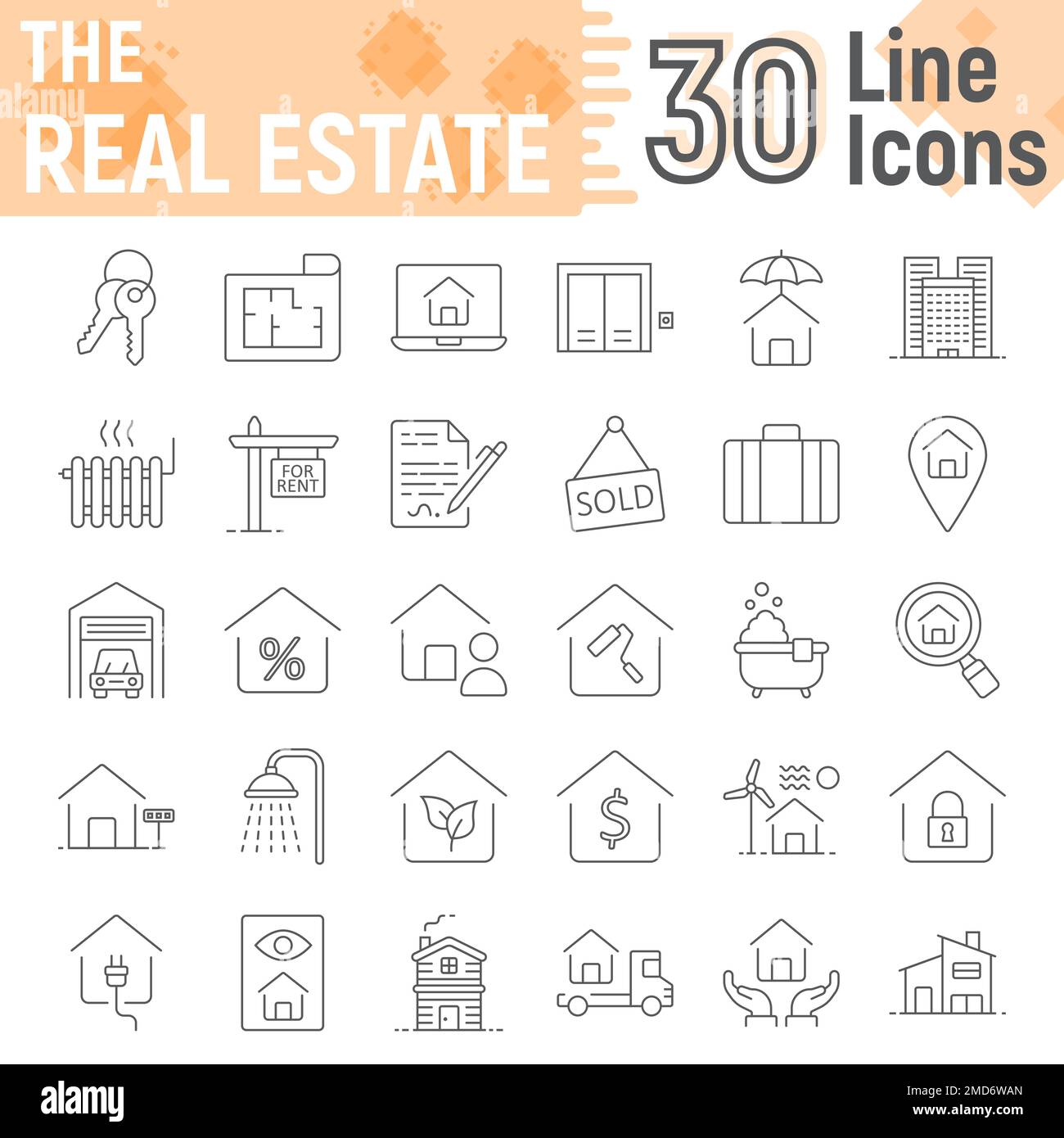 Real Estate thin line Icon Set, collection de symboles d'accueil