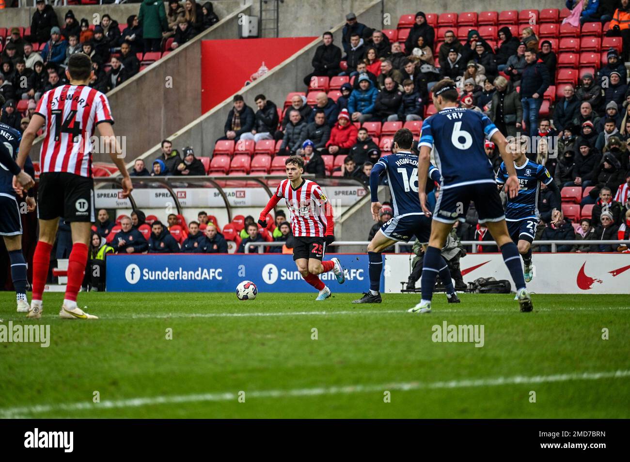 Le milieu de terrain de l'AFC Sunderland Edouard Michut en action contre Middlesbrough dans le championnat Sky Bet. Banque D'Images