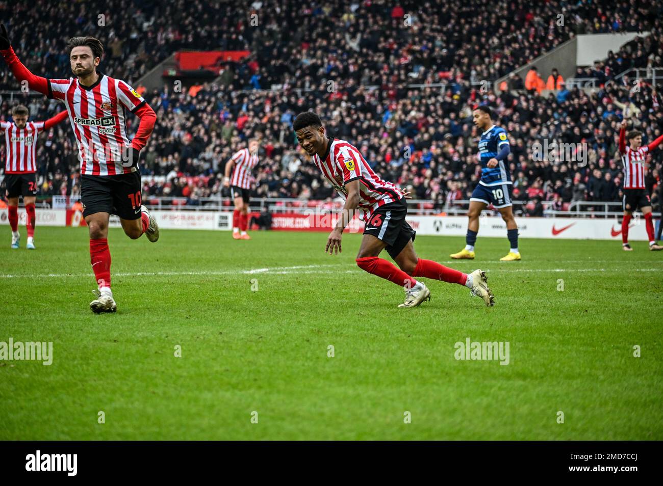 Amad Diallo, de Sunderland AFC, célèbre le deuxième but de son camp contre Middlesbrough dans le championnat Sky Bet. Banque D'Images