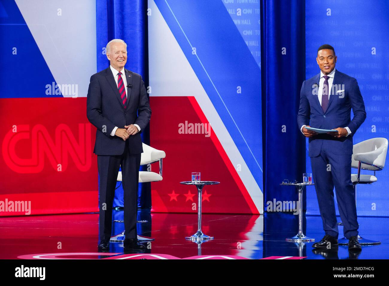 Reportage: Le président Joe Biden participe à une assemblée générale de CNN avec Don Lemon, mercredi, 21 juillet 2021, à Mount St. Joseph University à Cincinnati. Banque D'Images