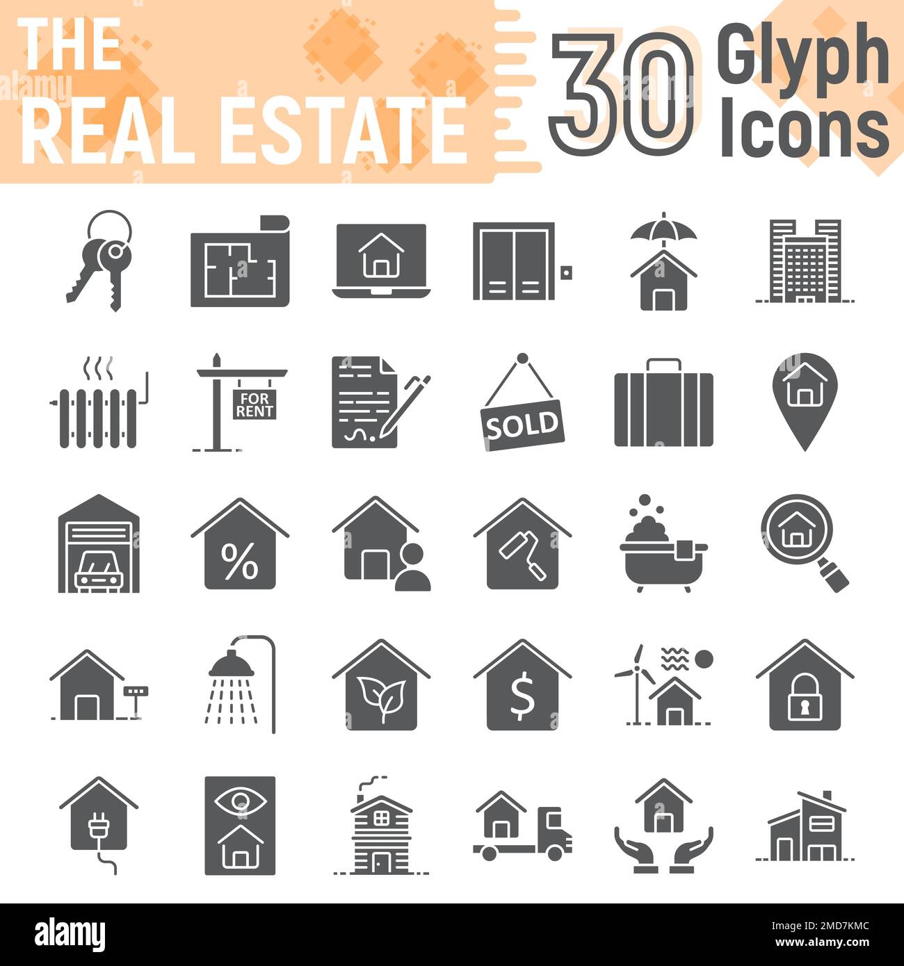 Real Estate glyphe Icon Set, collection de symboles d'accueil, croquis