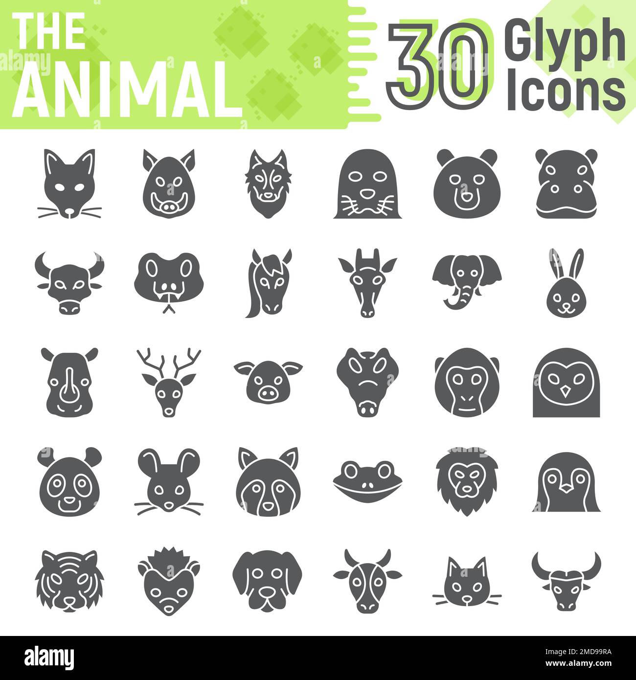 Jeu d'icônes de glyphe d'animal, collection de symboles de bête ...